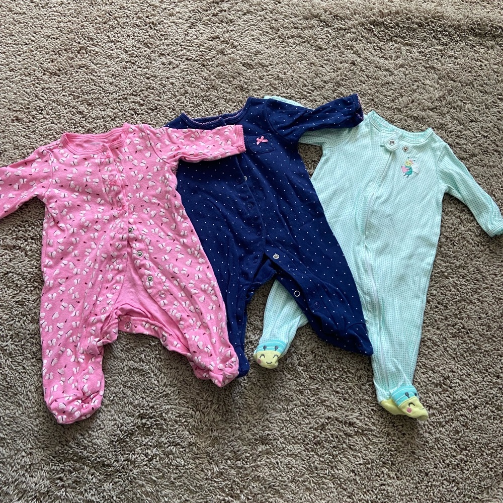 Carter’s Set of 3 Long Sleeved Footed Onesie’s